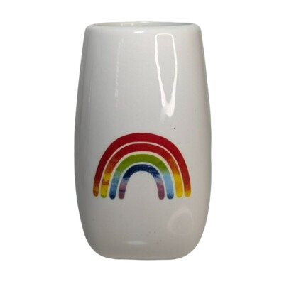 Contemporary White Ceramic Vase With Ombre Rainbow 6-Inches Tall