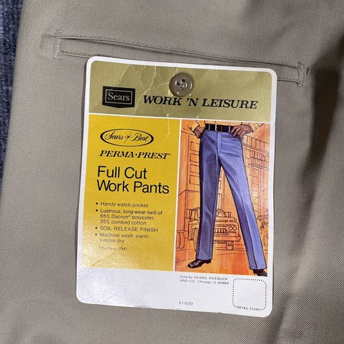 NOS VINTAGE 70s Sears Work Leisure Pants Regular Perma-Prest 33x28 Beige Khaki - Picture 11 of 18