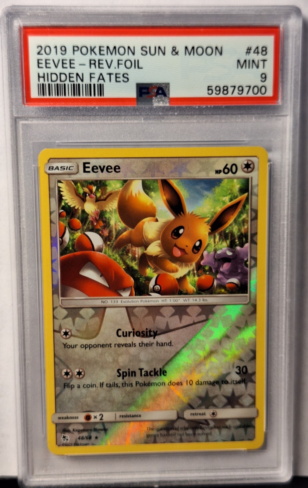 2019 Eevee Sun & Moon #49 Reverse Foil Hidden Fates PSA 9 Pokemon Mint