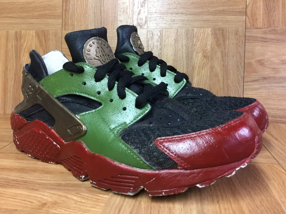 Worn🔥 Nike Air Huarache Custom Painted Size 9 318429-111 Halo Boba Fett  Themed