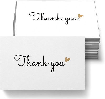 100 Pack Thank You Cards with Gold Heart Design for All Occassions, 3.5x2 Inch N