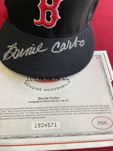 2001 Fleer Red Sox 100th Bernie Carbo Autographed Official New Era Cap