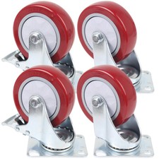 4x Heavy Duty 125mm PU Swivel Castor Wheels Furniture Trolley Caster 800KG Brake