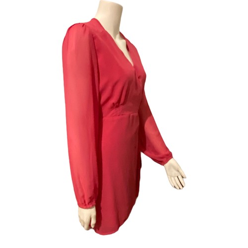 Urban Outfitters Womens Coral Red Long Sleeve Surplice Neck Wrap Dress Size M - Picture 5 of 12