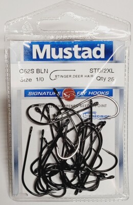 Mustad Signature Fly Hooks C52SNP-1/0-25 STD/2XL Stinger Deer Hair