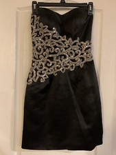 Hannah S Black Rhinstone Sequin Illusion Party Formal Dress