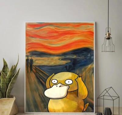 Psyduck the scream parody canvas poster wall art home decor gift present