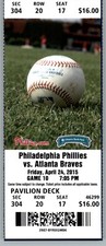 Atlanta Braves vs Philadelphia Phillies 4/24/2015 Full Ticket 