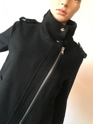 Forever 21 Black Wool Blend Jacket Coat Asymmetrical Zipper Stand