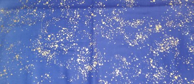 100% Cotton Dark To Light Blue Gradient Ombre Metallic Gold Splatter Fabric 1/4Y