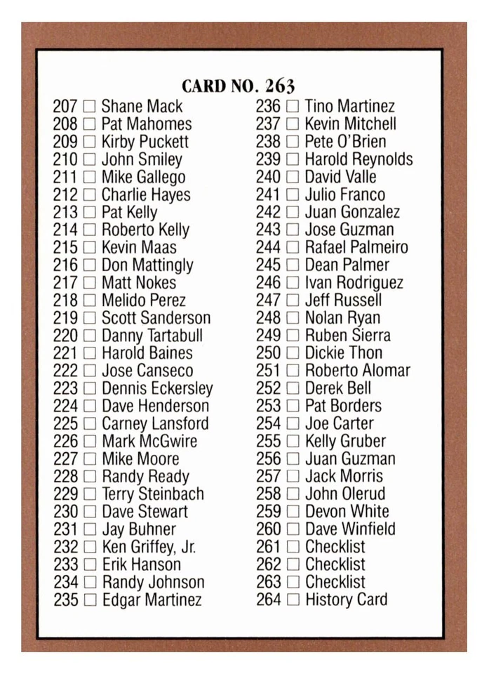 1992 Studio #263 Checklist (Billy Williams) - Image 2 of 2