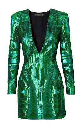 BALMAIN x H&M grün Pailletten Mini Bodycon Party Kendall Kleid UK 8 EU 34 US 4 S
