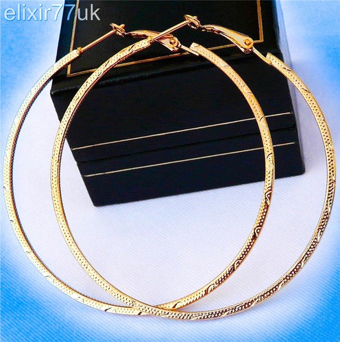 NEW PAIR HUGE SILVER OR GOLD HOOP EARRINGS LARGE LONG TWISTED CIRCLE STUD WOMENS - Picture 7 of 192