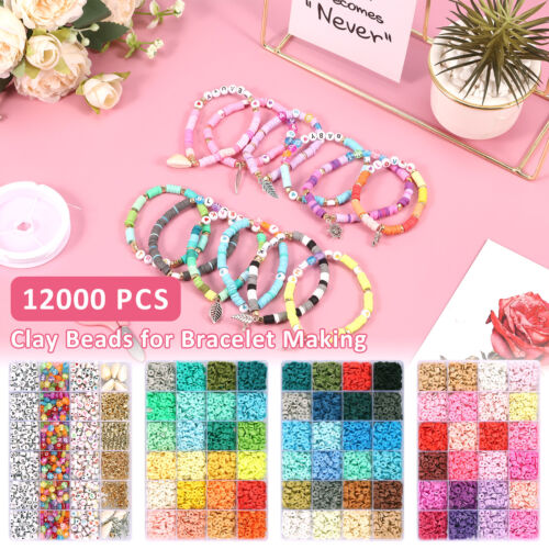 10676Pcs Clay Beads Bracelet Making Kit 72 Colors Flat Round Clay Beads weKbm