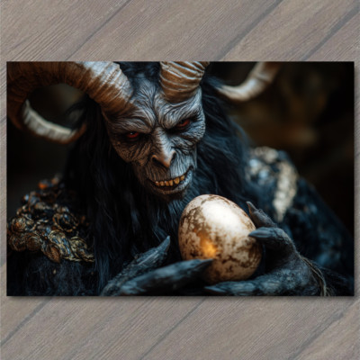 STICKER Krampus Holding Golden Eggs Gothic Dark Fantasy Easter Horror Creepy
