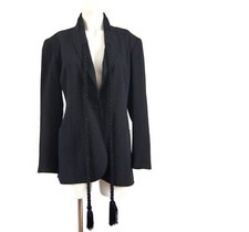 Vintage Nora M Black Rayon Wool Single Button Blazer Size 6 | Made in USA