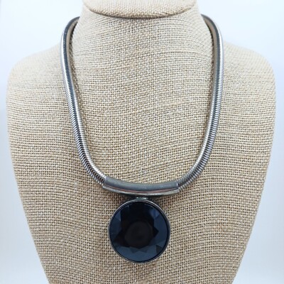 Vintage Jet Silver Plate Necklace   Faceted Jet