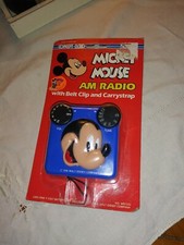 Disney Concept 2000 Mickey Mouse AM Radio W/ Belt Clip and Carry strap, NIP 
