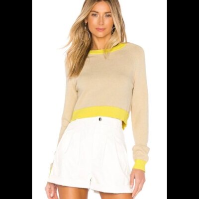 L'Academie LA Revolve Tan with Yellow Striping Cropped Size  NWT