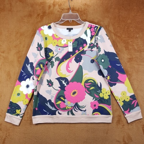 TALBOTS Womens Sweater Small Peach Floral Fleece Lined Sweatshirt Flower Paisley