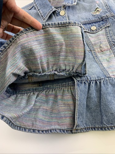 GAP Peplum Denim Jacket Flare Sleeve Button Collared Distressed Jean Girls XL - Picture 5 of 11
