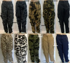 Solid color or camo pattern cargo pocket w drawcords ARMY PANTS, sizes 29-44