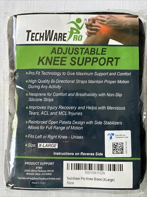 TechWare Pro Adjustable Knee Support X-Large Right Left Unisex Black Brace