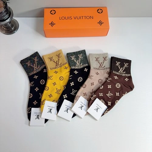 LLouisV - Monogram Mid-Calf Socks Set of 5 Pairs - NEW - product listing photo