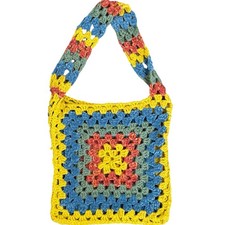 Crochet Granny Square Bag Hobo Bag Colorful Knit Handmade Purse Boho Chunky