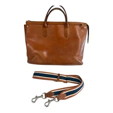 Shinola Detroit Slim Brown Leather Traveler Bag Zip Up w/ Strap Read Desc