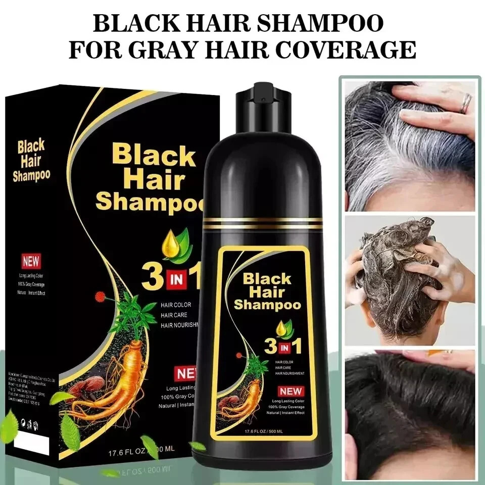 Black Hair Dye Shampoo Natural Instant 3in1 Hair Dye Shampoo 500ml