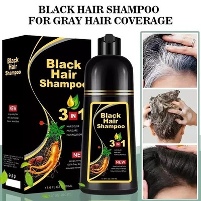 Black Hair Dye Shampoo Natural Instant 3in1 Hair Dye Shampoo 500ml