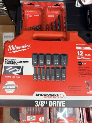 Milwaukee SHOCKWAVE 3/8 In. Drive Deep Well 6 Point Impact Socket Set 12-Piece