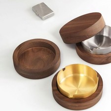With Stainless Steel Liner Walnut Wood Ashtrays Indoor Walnut Wood With Lid