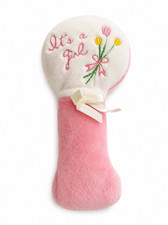 Vintage 1988 Eden It  s a Girl Pink Plush Infant Baby Rattle Flowers Toy