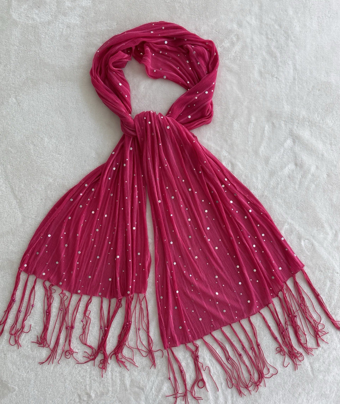 Elegant Pink Sequin Fringe Scarf