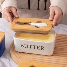 Ceramic French Butter Dish With Lid Knife Holder Container Insulated Storage Box