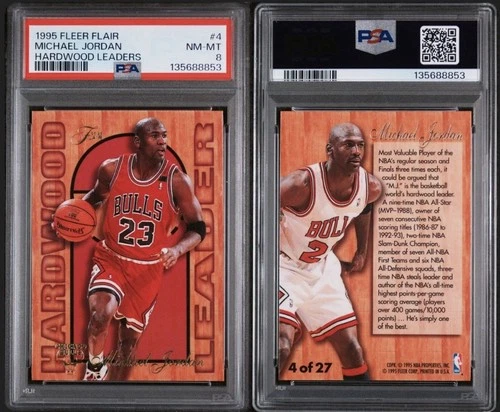 1995 FLEER FLAIR HARDWOOD LEADERS #4 MICHAEL JORDAN PSA 8