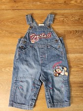 VTG 90s Infant Embroidered Teddy Bear Football Denim Overalls 3-6 mos