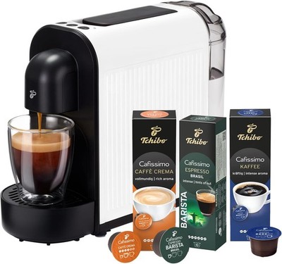 Tchibo Cafissimo NOW Kaffeemaschine Kapselmaschine inkl. 30 Kapseln weiß