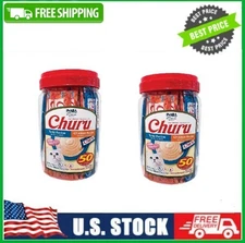 2 Pack INABA Churu Creamy, Lickable Wet Cat Treat, 50Tubes, Tuna&Chicken Variety