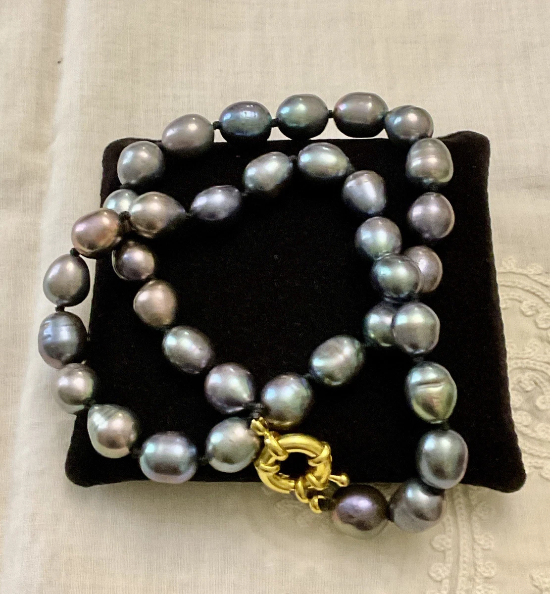 Lot De 3 Colliers Fantaisie Vintage Perles Verre - Longueur 41 Cm, Occasion