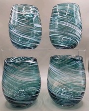 MIKASA Color Swirl Stemless Wine Glasses▪︎16 oz Set of 4▪︎Blue Gold BEAUTIES!