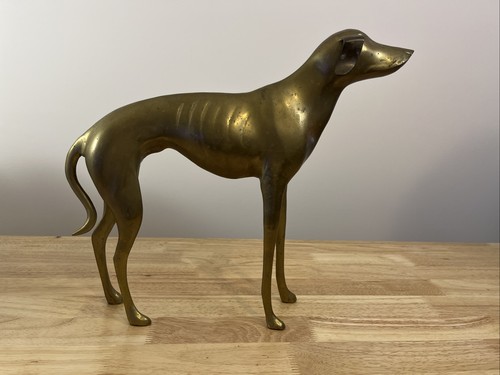 Vintage Brass Greyhound Whippet Dog Statue Sculpture H 14.5” x L 16” x W 3” #3