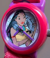 Timex Disney Pocahontas & Meeko Watch Red Strech Band Retro Vintage 1990s