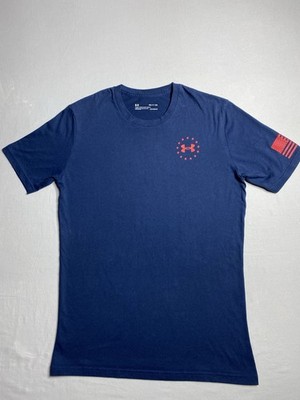 Under Armour Freedom Shirt Mens Small Loose HeatGear Blue USA Flag Athletic Te