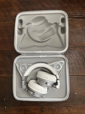 Brookstone Ariana Grande Silver Cat Ear Headphones with Case No Cords