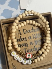 2pc Teacher Stretch Beaded Bracelet Set TEACH...