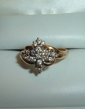14K SOLID Gold 19 Diamonds 3/5 CARAT FANCY CLUSTER Vintage Estate Ring SIZE 6.5