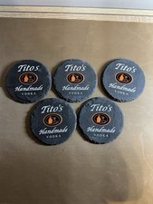 Tito's Handmade Vodka Slate Coasters 4in Set Of 5 W/holder
